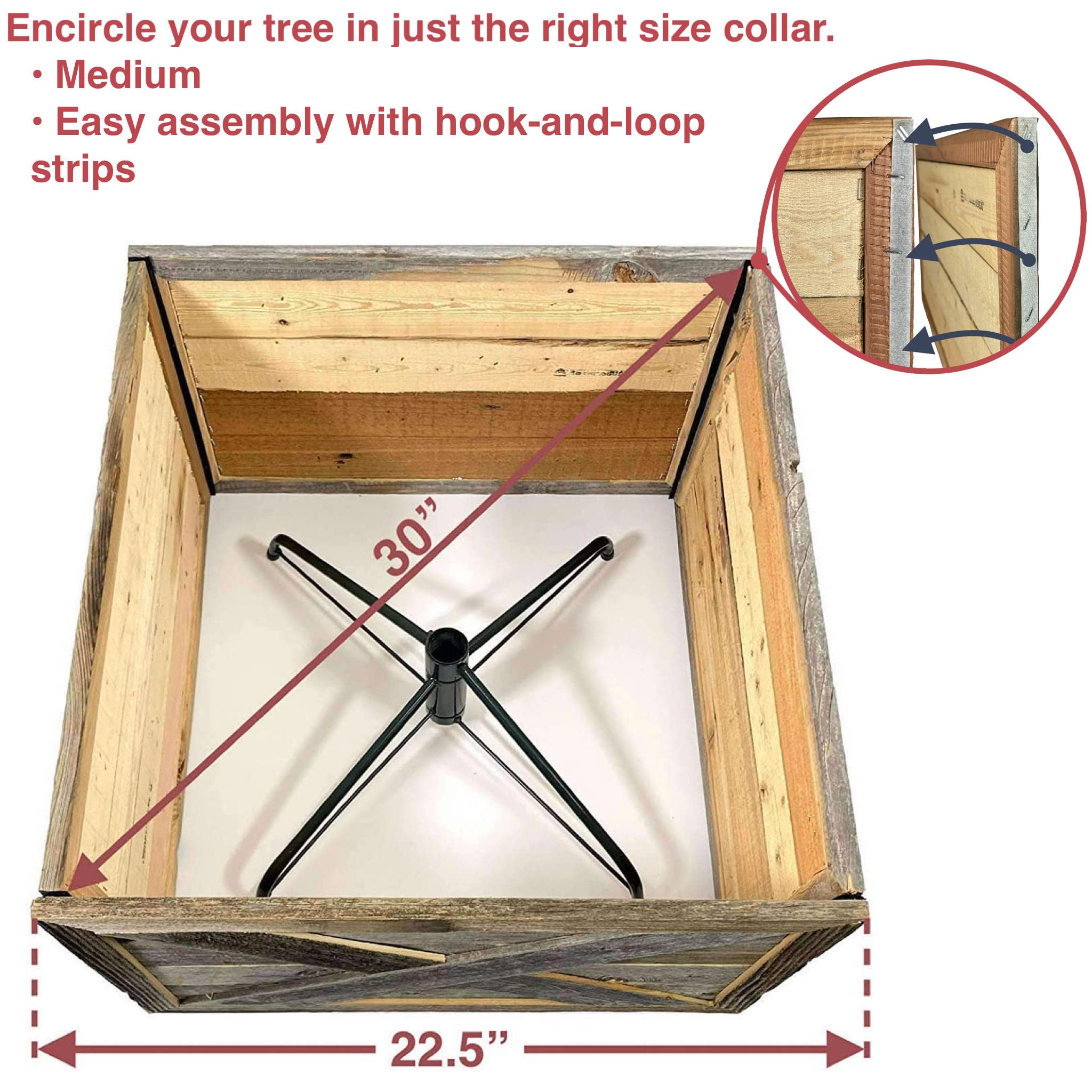 BARNWOODUSA Christmas Tree Collar or Box Made of Reclaimed Wood Rustic Skirt Replacement Blocks, Hook-&-Loop Strip Panels, 30x22.5 in., Whitewash - Image 5