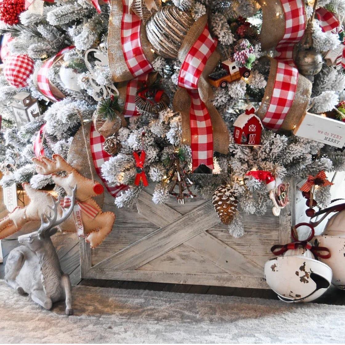 BARNWOODUSA Christmas Tree Collar or Box Made of Reclaimed Wood Rustic Skirt Replacement Blocks, Hook-&-Loop Strip Panels, 30x22.5 in., Whitewash - Image 6