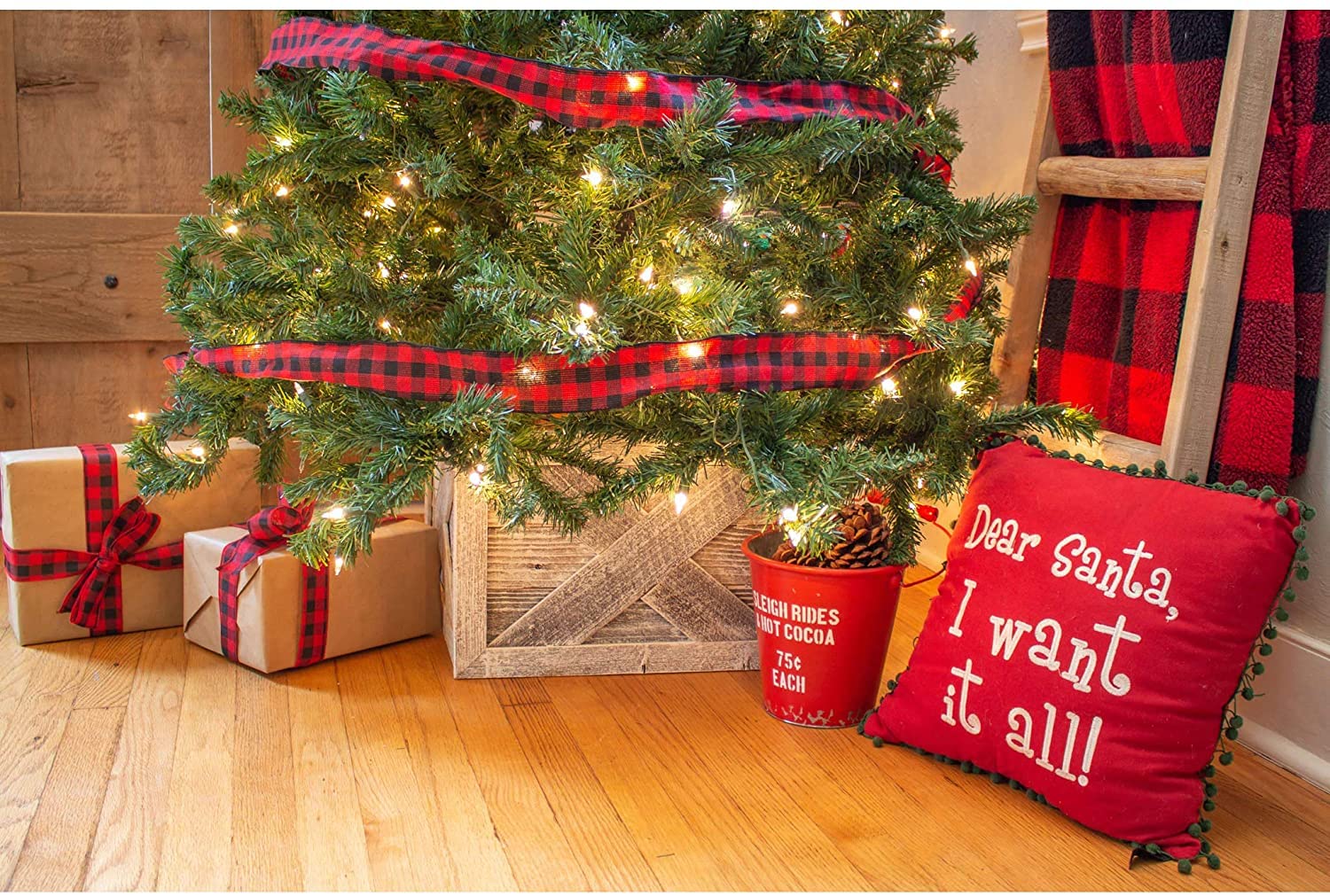 BARNWOODUSA Christmas Tree Collar or Box Made of Reclaimed Wood Rustic Skirt Replacement Blocks, Hook-&-Loop Strip Panels, 30x22.5 in., Whitewash - Image 8