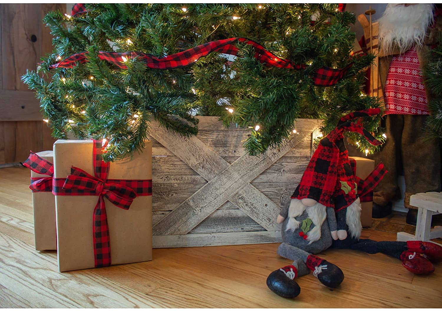 BARNWOODUSA Christmas Tree Collar or Box Made of Reclaimed Wood Rustic Skirt Replacement Blocks, Hook-&-Loop Strip Panels, 30x22.5 in., Whitewash - Image 9