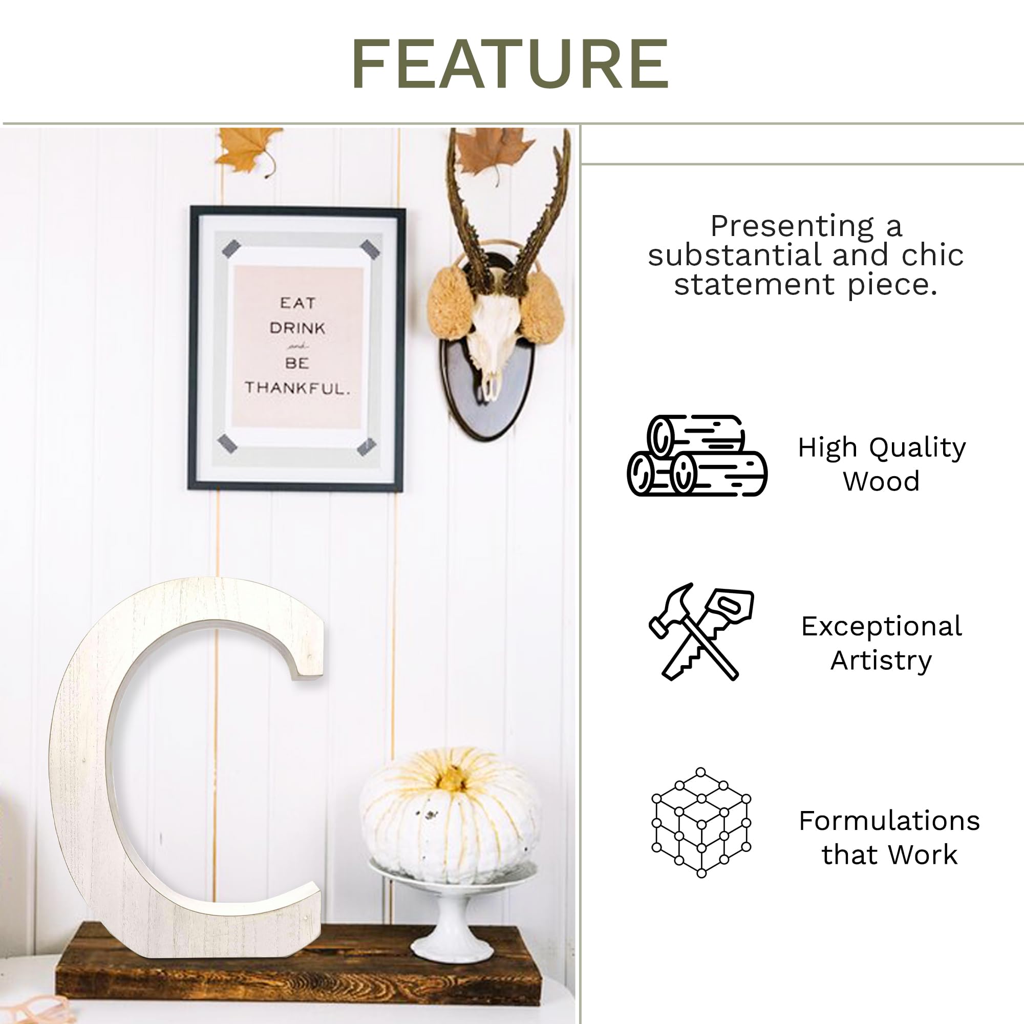 BarnwoodUSA LLC Rustic Large Alphabet Letters - Standing Wooden Monogram for Mantel & Fireplace Decor - Decorative White Wash Wall Letter Blocks - (C - 15.75") - Image 3