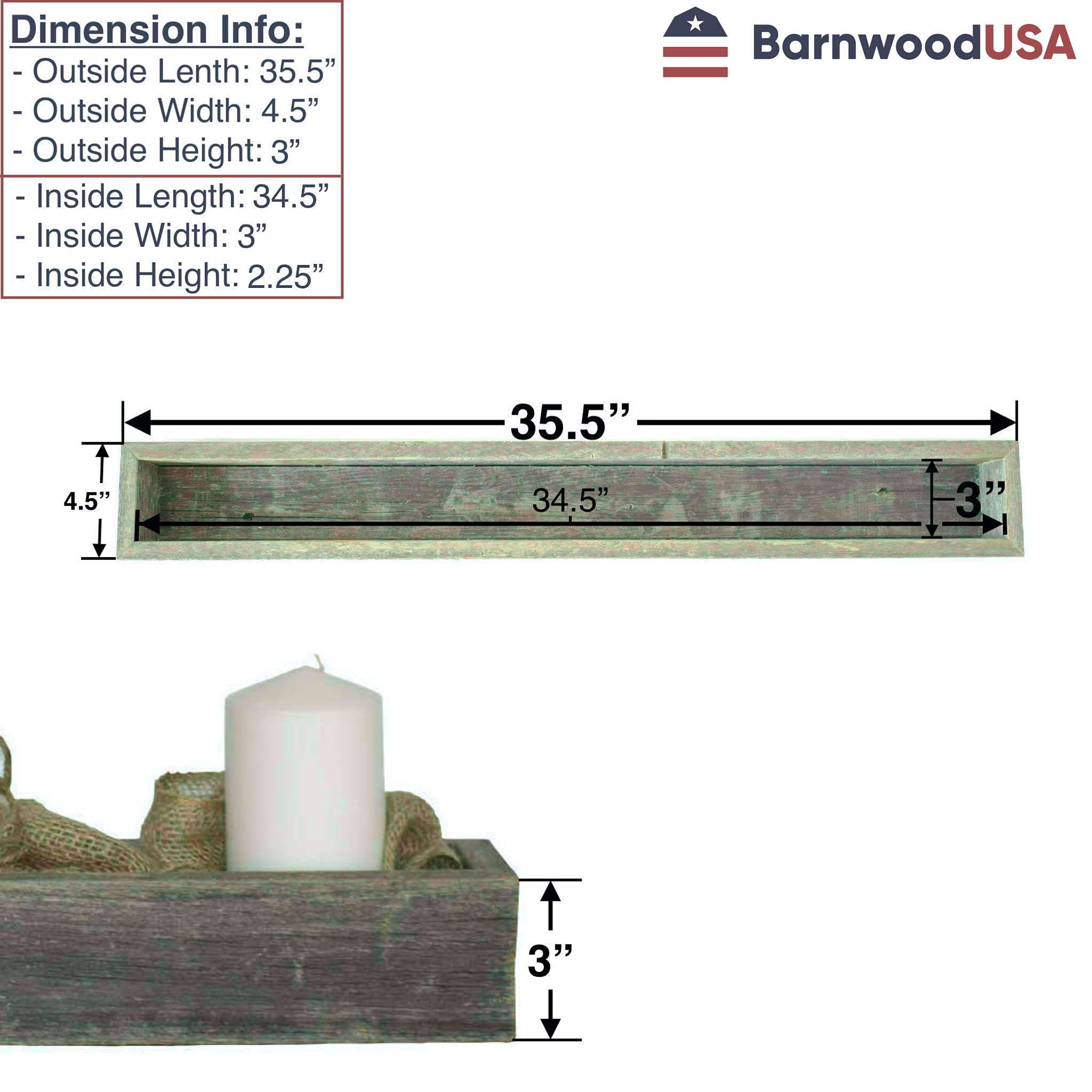 BARNWOODUSA Rustic Centerpiece Barnwood Box Dining Room Table Decorations for Home Décor Coffe Table Décor Planter Box Fireplace Mantel Farmhouse Ornament 35.5" L - Image 5