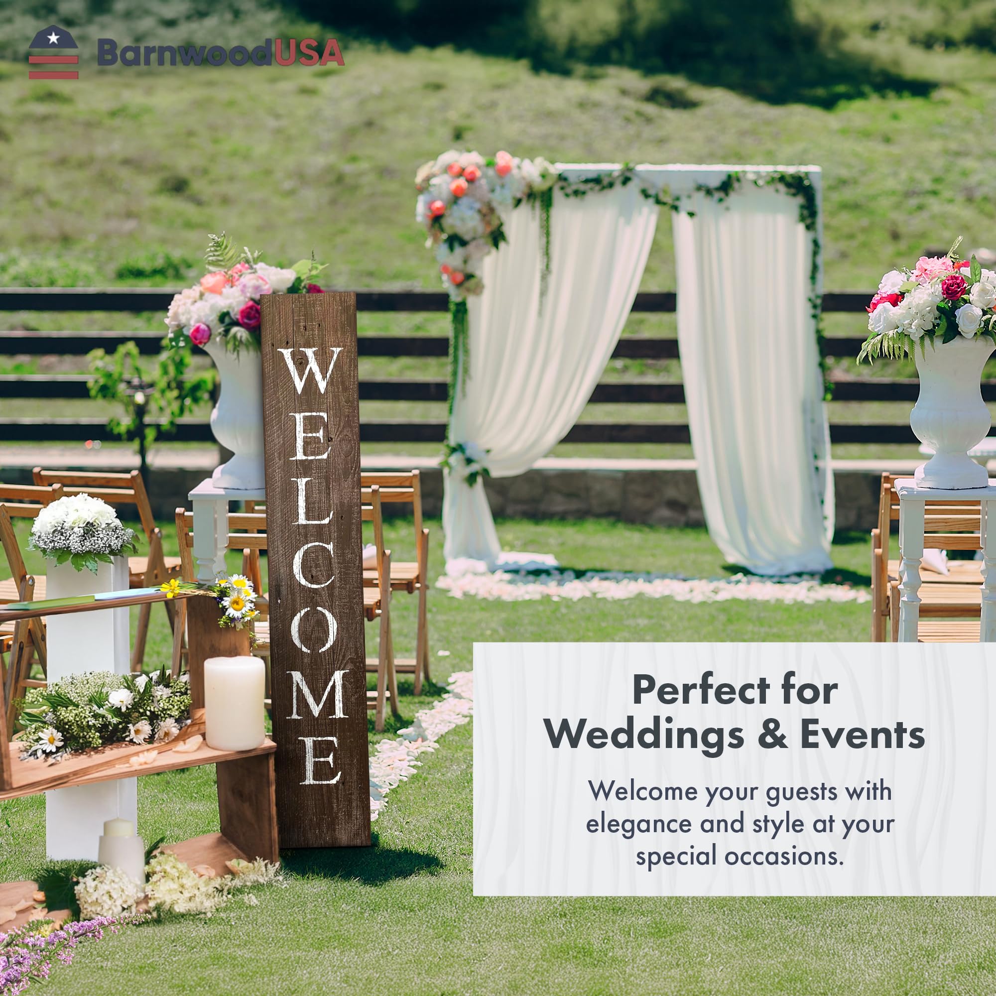 BARNWOODUSA Wooden Welcome Sign for Front Door (5 Foot), Espresso Brown – 9” Wide Vertical Outdoor Welcome Signs – Decorative Real Reclaimed Wood - Farmhouse Rustic Yard, or Front Porch Decor, - Image 3