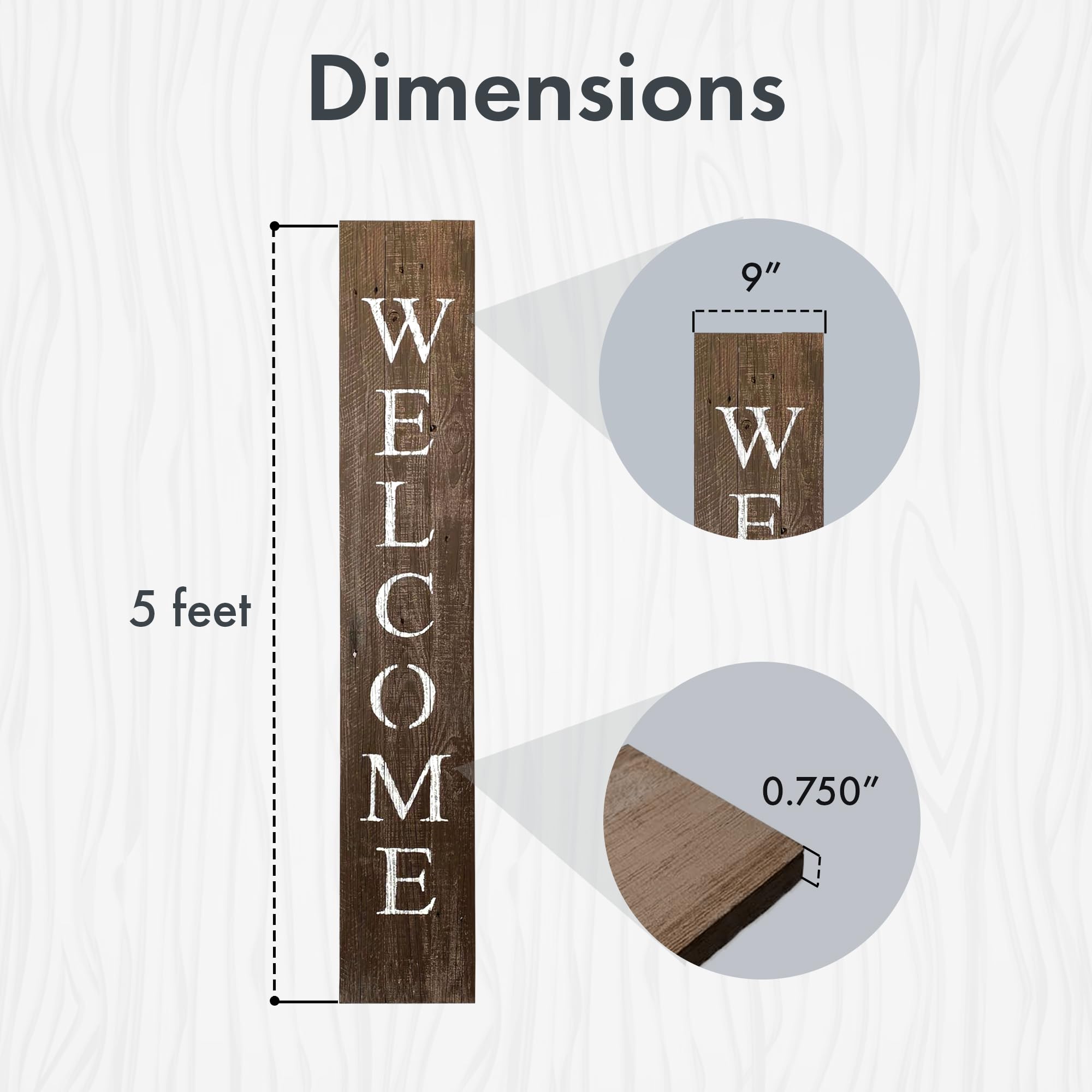 BARNWOODUSA Wooden Welcome Sign for Front Door (5 Foot), Espresso Brown – 9” Wide Vertical Outdoor Welcome Signs – Decorative Real Reclaimed Wood - Farmhouse Rustic Yard, or Front Porch Decor, - Image 5