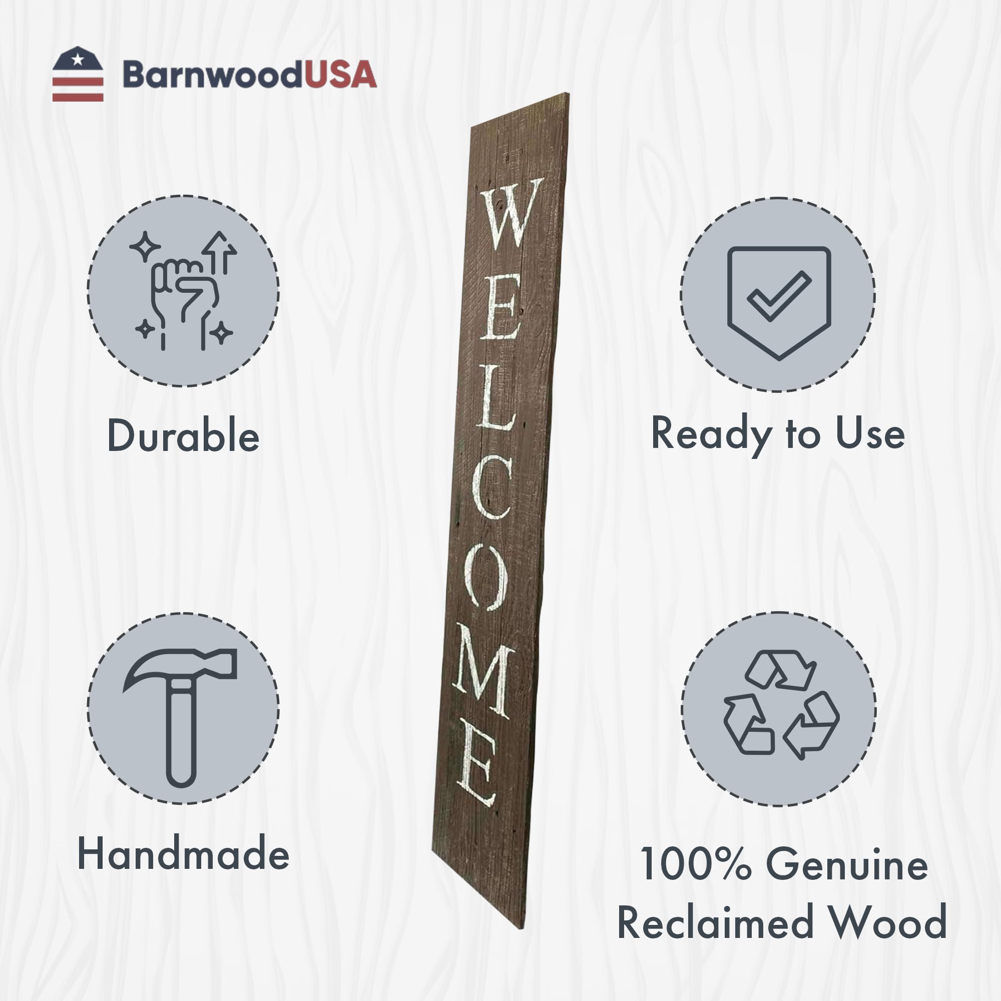 BARNWOODUSA Wooden Welcome Sign for Front Door (5 Foot), Espresso Brown – 9” Wide Vertical Outdoor Welcome Signs – Decorative Real Reclaimed Wood - Farmhouse Rustic Yard, or Front Porch Decor, - Image 6