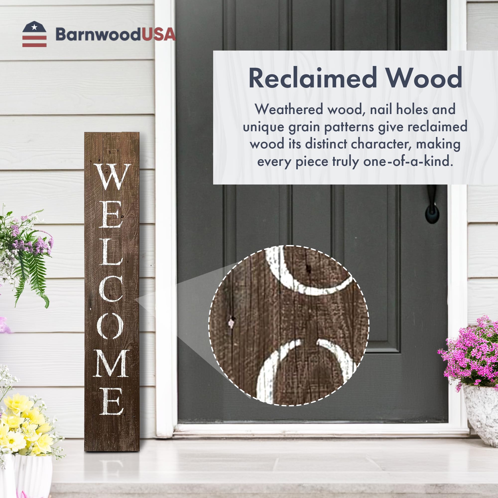 BARNWOODUSA Wooden Welcome Sign for Front Door (5 Foot), Espresso Brown – 9” Wide Vertical Outdoor Welcome Signs – Decorative Real Reclaimed Wood - Farmhouse Rustic Yard, or Front Porch Decor, - Image 7