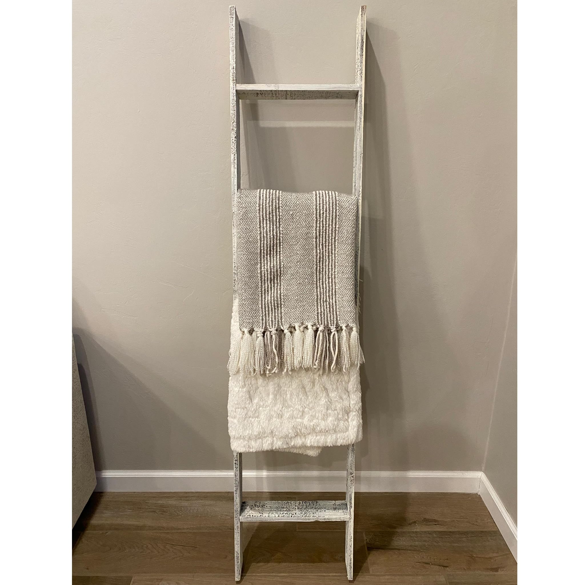 Blanket Ladder 5 Foot Fully Assembled | 60 Inch Rustic Reclaimed Wood Ladder for Blankets, Quilts, Towels, Throws, Decorative Items | Farmhouse Wall Leaning Ladder | White Wash by BarnwoodUSA - Image 5