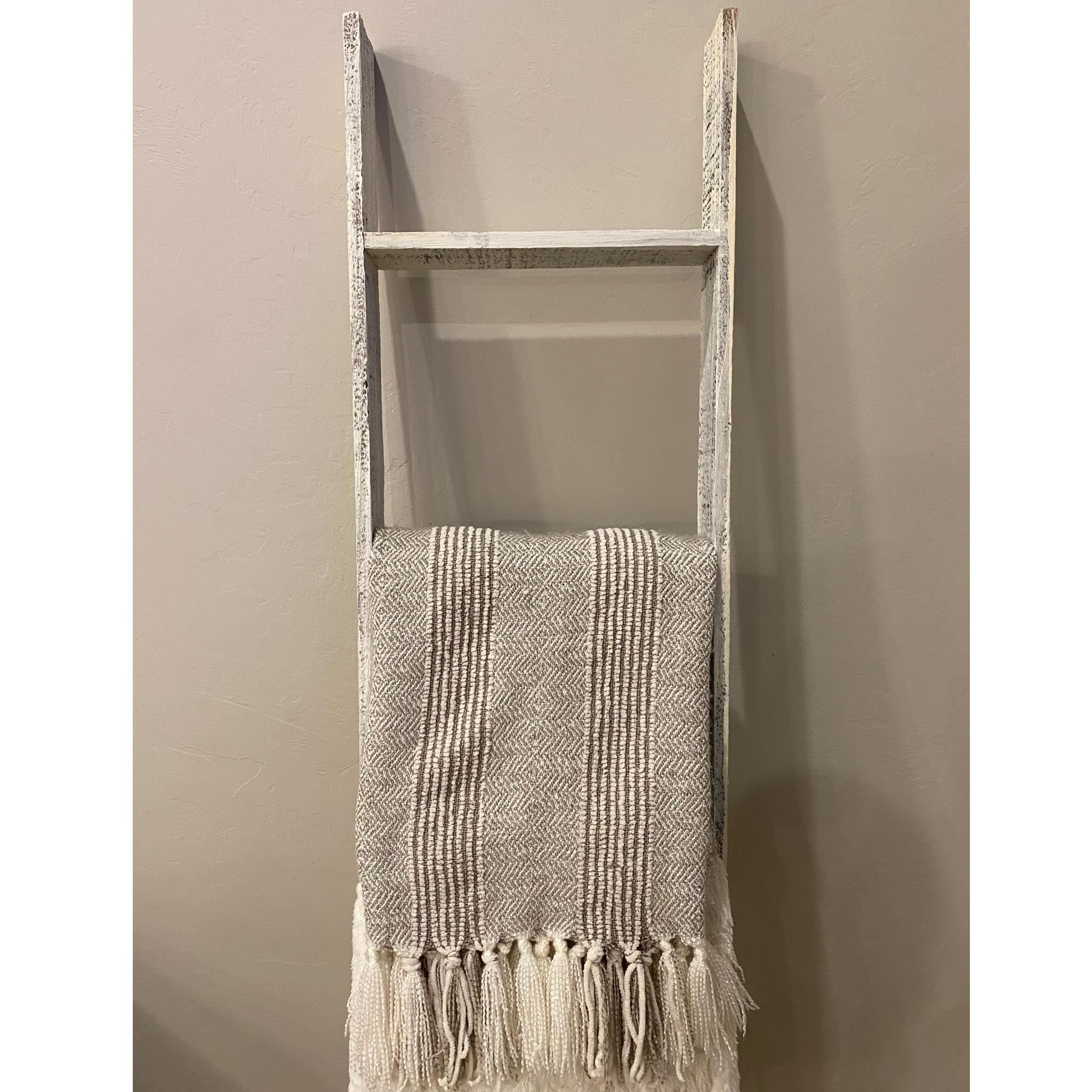 Blanket Ladder 5 Foot Fully Assembled | 60 Inch Rustic Reclaimed Wood Ladder for Blankets, Quilts, Towels, Throws, Decorative Items | Farmhouse Wall Leaning Ladder | White Wash by BarnwoodUSA - Image 6
