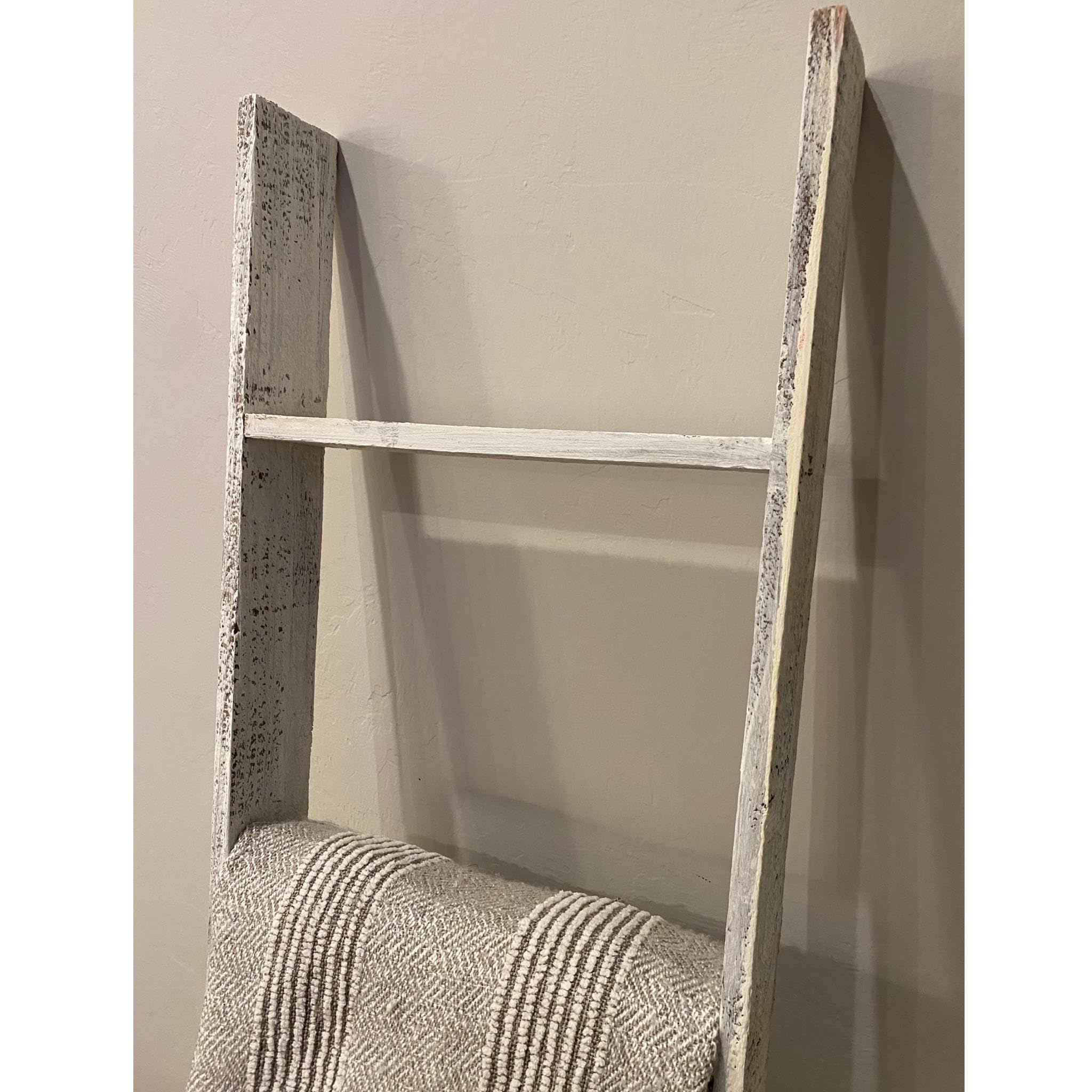Blanket Ladder 5 Foot Fully Assembled | 60 Inch Rustic Reclaimed Wood Ladder for Blankets, Quilts, Towels, Throws, Decorative Items | Farmhouse Wall Leaning Ladder | White Wash by BarnwoodUSA - Image 7