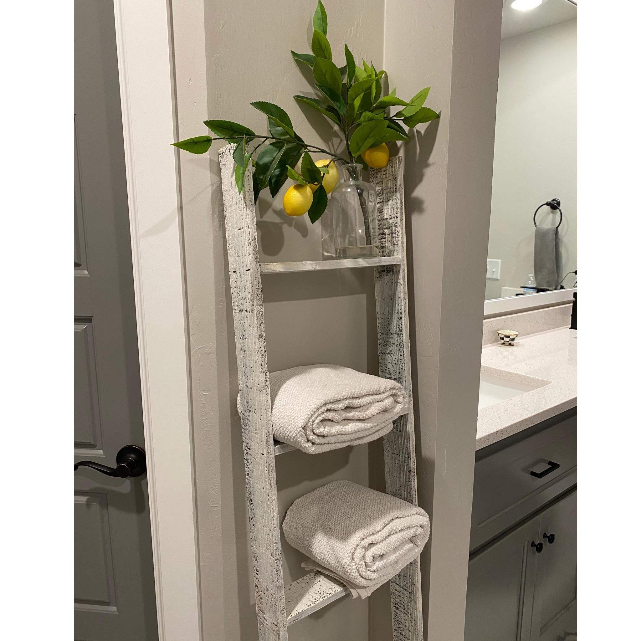 Blanket Ladder 5 Foot Fully Assembled | 60 Inch Rustic Reclaimed Wood Ladder for Blankets, Quilts, Towels, Throws, Decorative Items | Farmhouse Wall Leaning Ladder | White Wash by BarnwoodUSA - Image 9