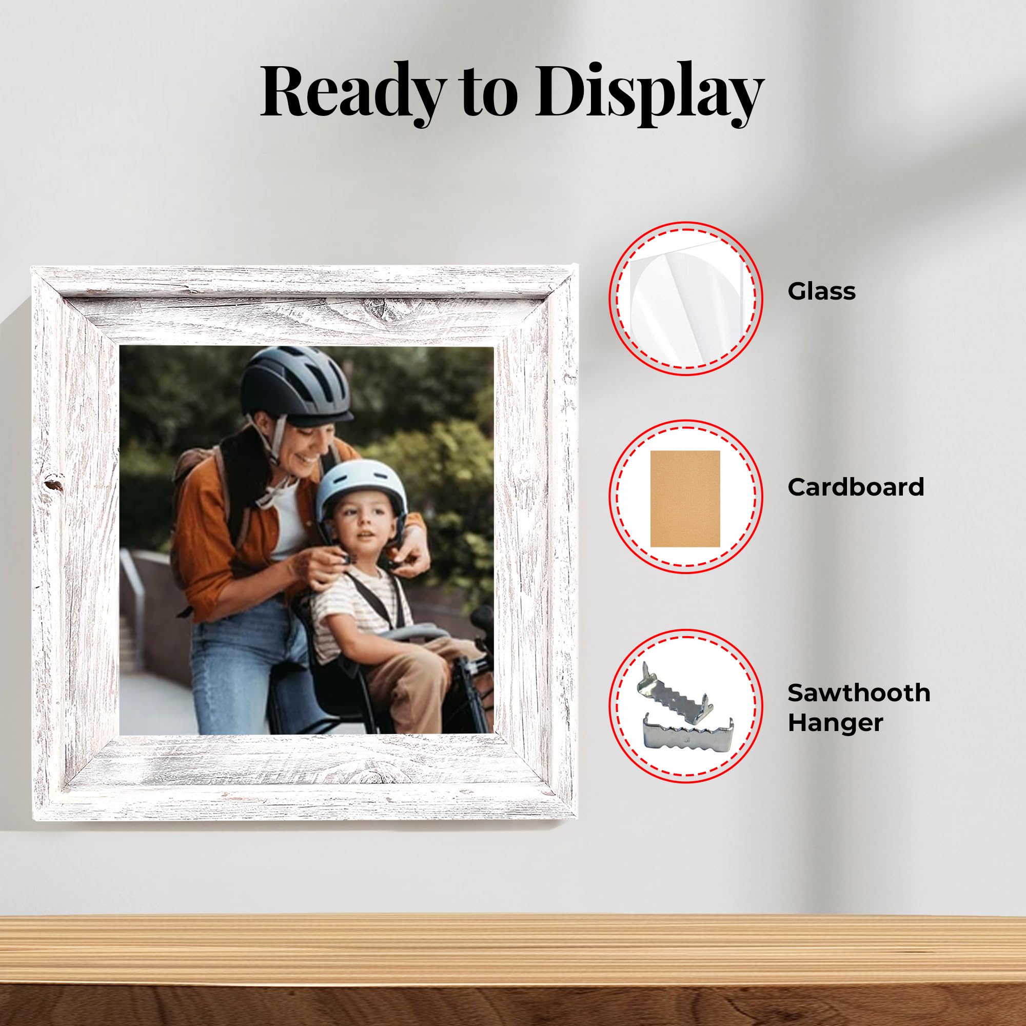 Farmhouse Style Rustic Picture Frame - Reclaimed Wood Photo Frame – Signature Wall Picture Frames for Living Room, Bedroom, Office Display - Wooden Frames for Décor Made in USA White Wash 10" x 10" - Image 5