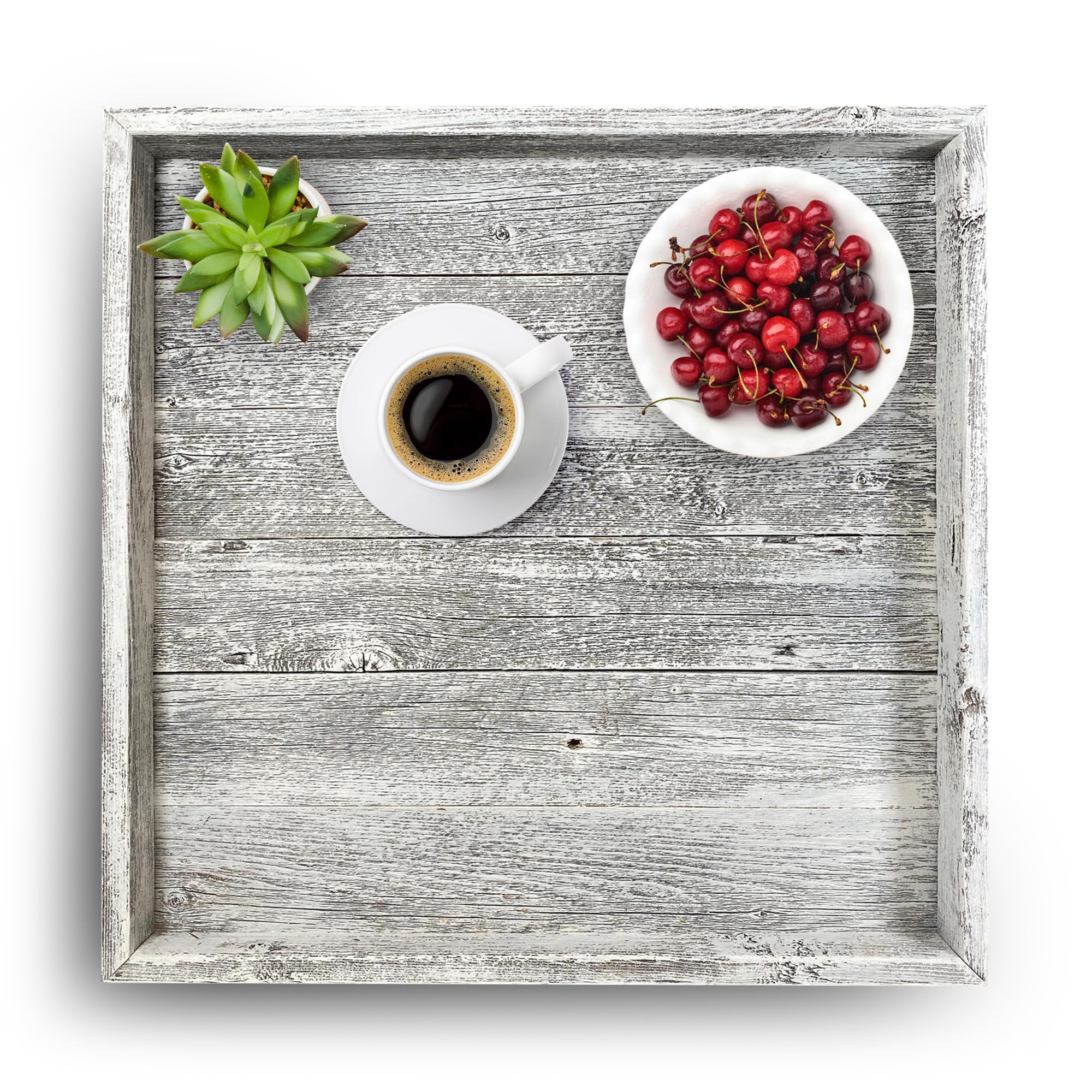 Wooden Ottoman Tray with Felt Pad – Decorative Couch Serving Tray Made with Real Rustic Reclaimed Wood - Perfect for Living Room Ottomans, Sofas, & Coffee Tables -18" x 18"- White Wash - Image 8